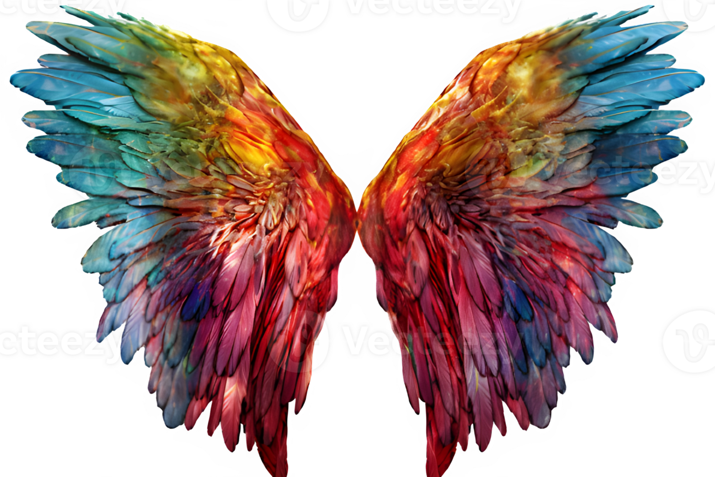 colorful angel wings ornament isolated on transparent background ,generative ai png