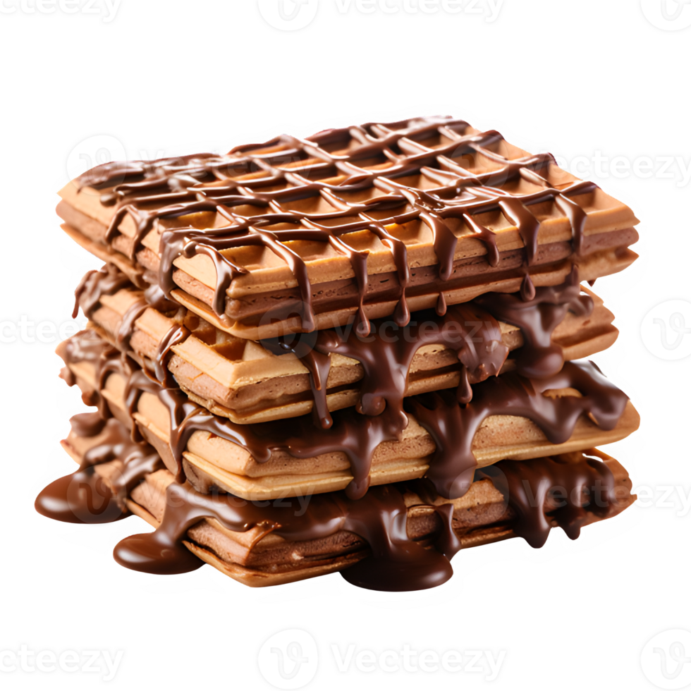 chocolate waffle isolated on transparent background ,waffles with melted chocolate topping, generative ai png