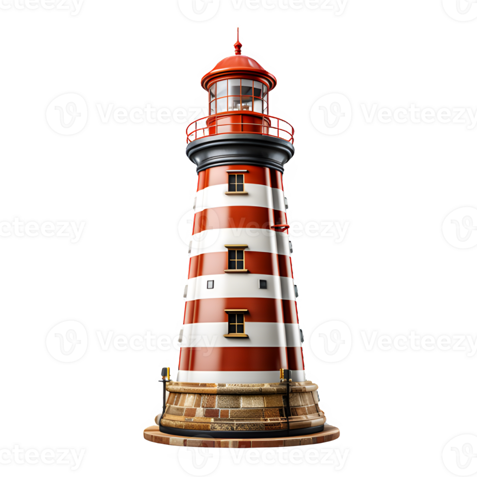 lighthouse isolated on transparent background ,red and white striped lighthouse png ,generative ai