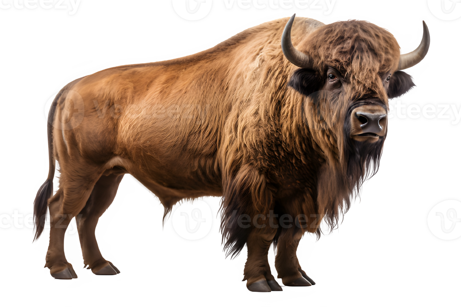 bison side view png ,American bison isolated on transparent background ,generative ai