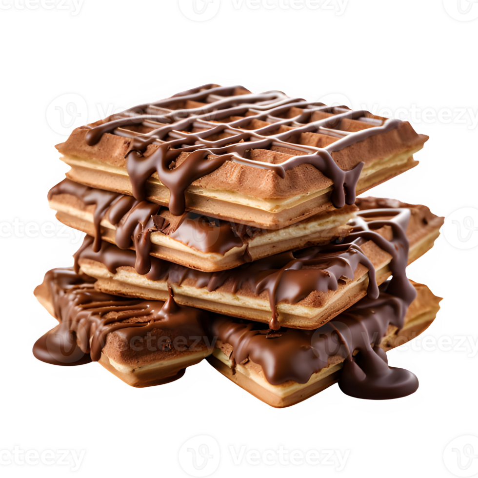 chocolate waffle isolated on transparent background ,waffles with melted chocolate topping, generative ai png