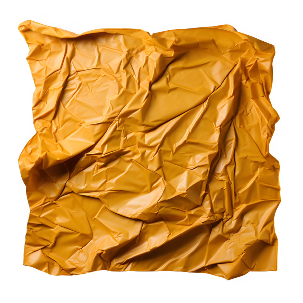 yellow crumpled paper png ,old paper crumpled isolated on transparent background ,generative ai
