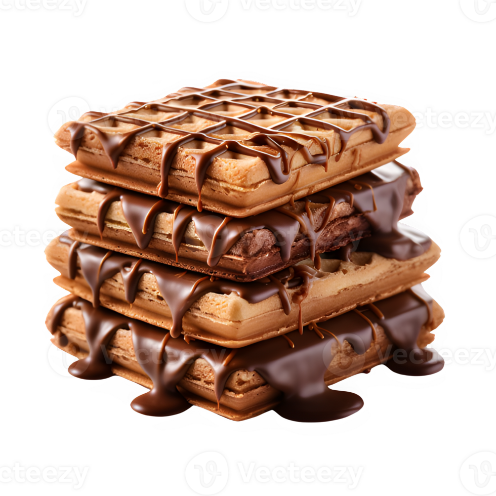 chocolate waffle isolated on transparent background ,waffles with melted chocolate topping, generative ai png