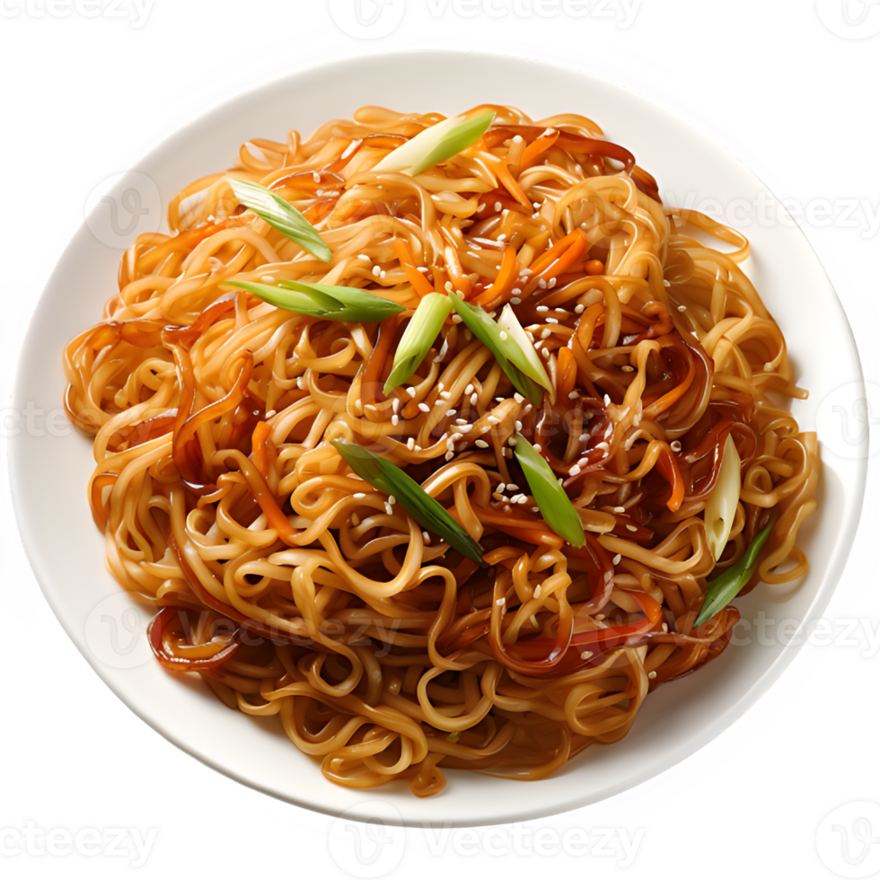 spaghetti on a plate isolated on transparent background top view ,generative ai png