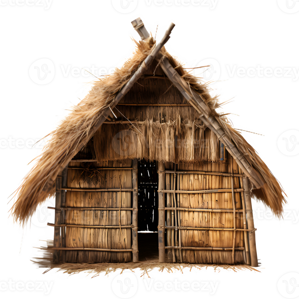 tribal thatched house png ,traditional thatched hut house isolated on transparent background ,generative ai