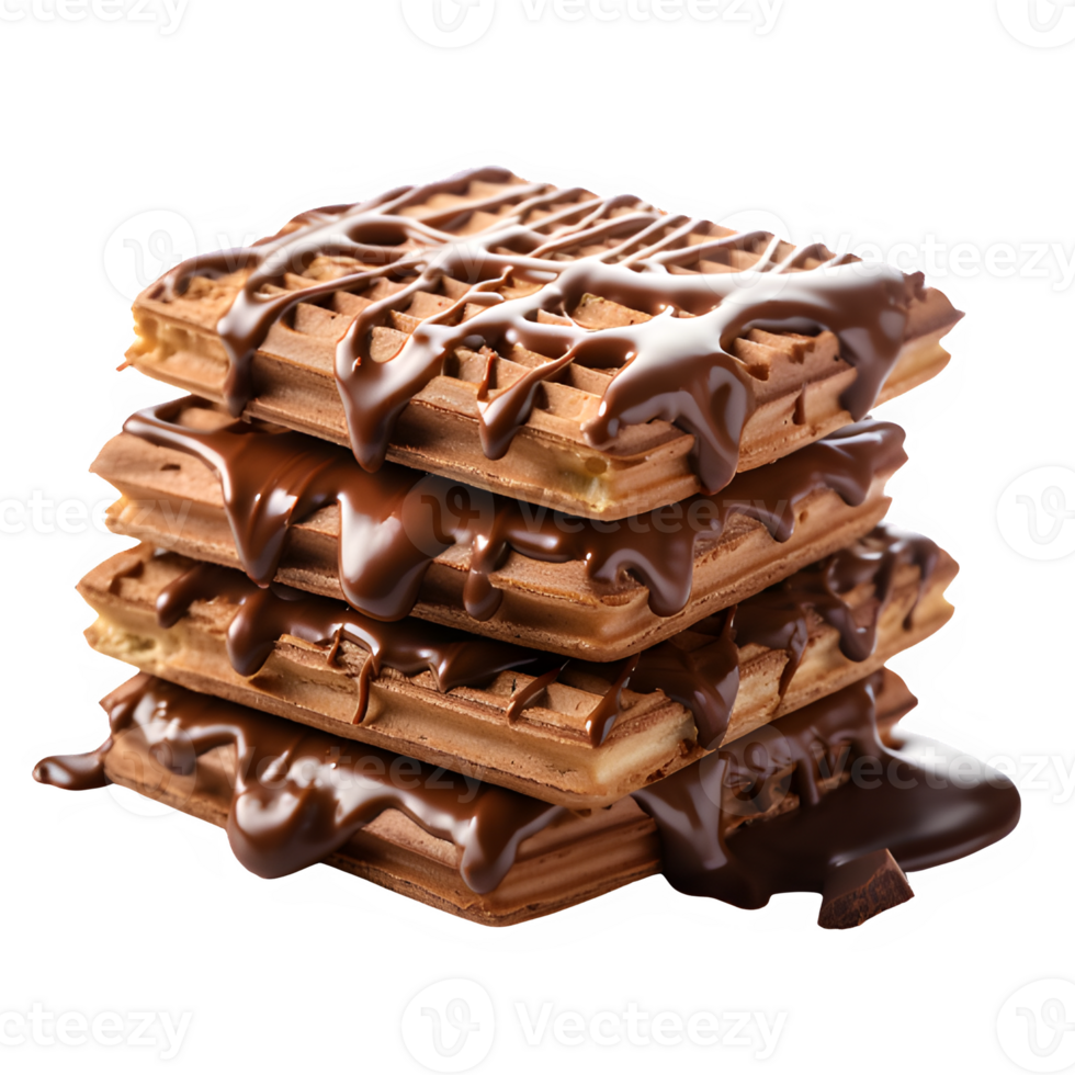 chocolate waffle isolated on transparent background ,waffles with melted chocolate topping, generative ai png