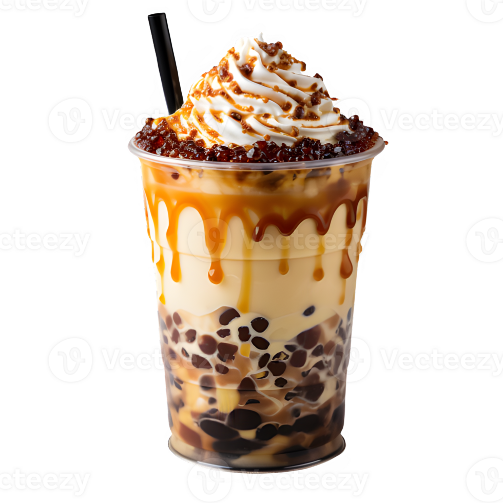 iced boba drink isolated on transparent background ,fresh drink in a plastic cup ,generative ai png