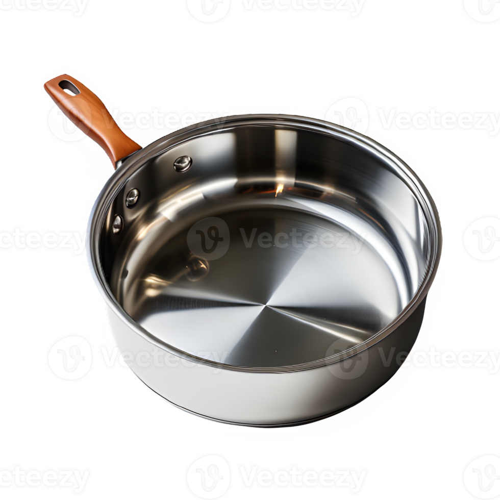 stainless steel pan isolated on transparent background ,kitchen utensil pan png ,generative ai
