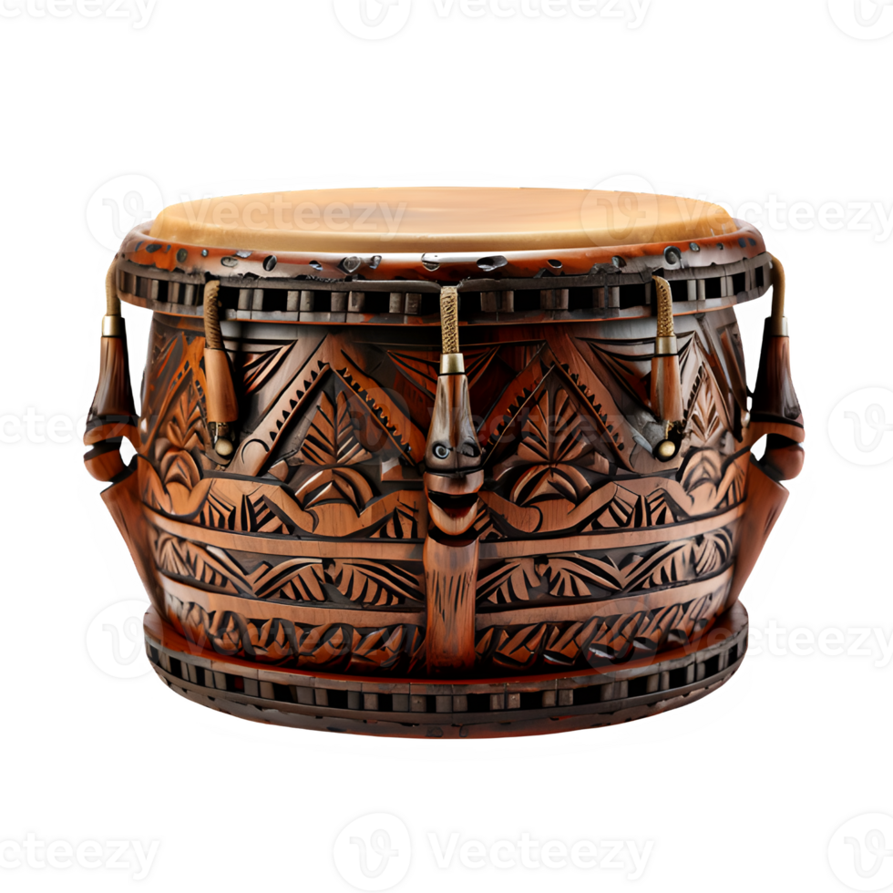 traditional drum instrument isolated on transparent background ,wooden tribal drum png generative ai