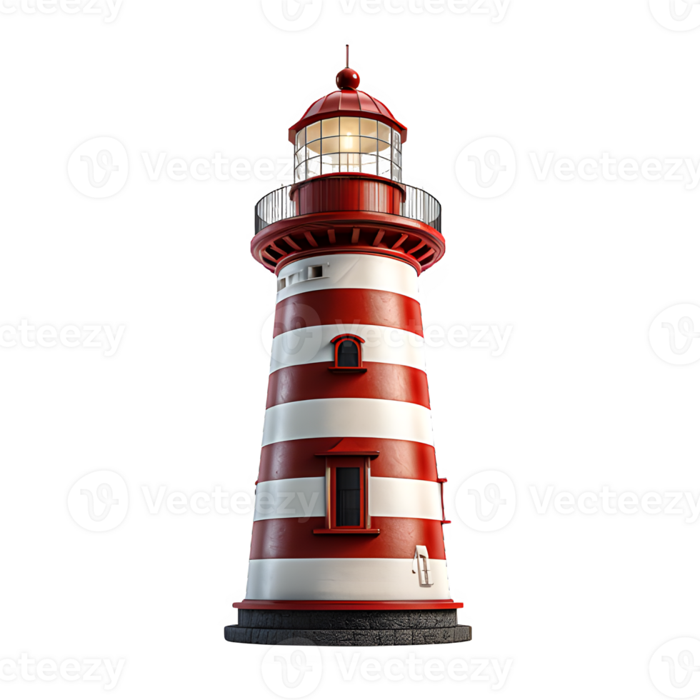 lighthouse isolated on transparent background ,red and white striped lighthouse png ,generative ai