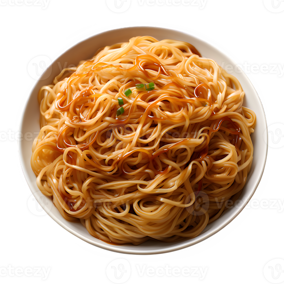 spaghetti on a plate isolated on transparent background top view ,generative ai png