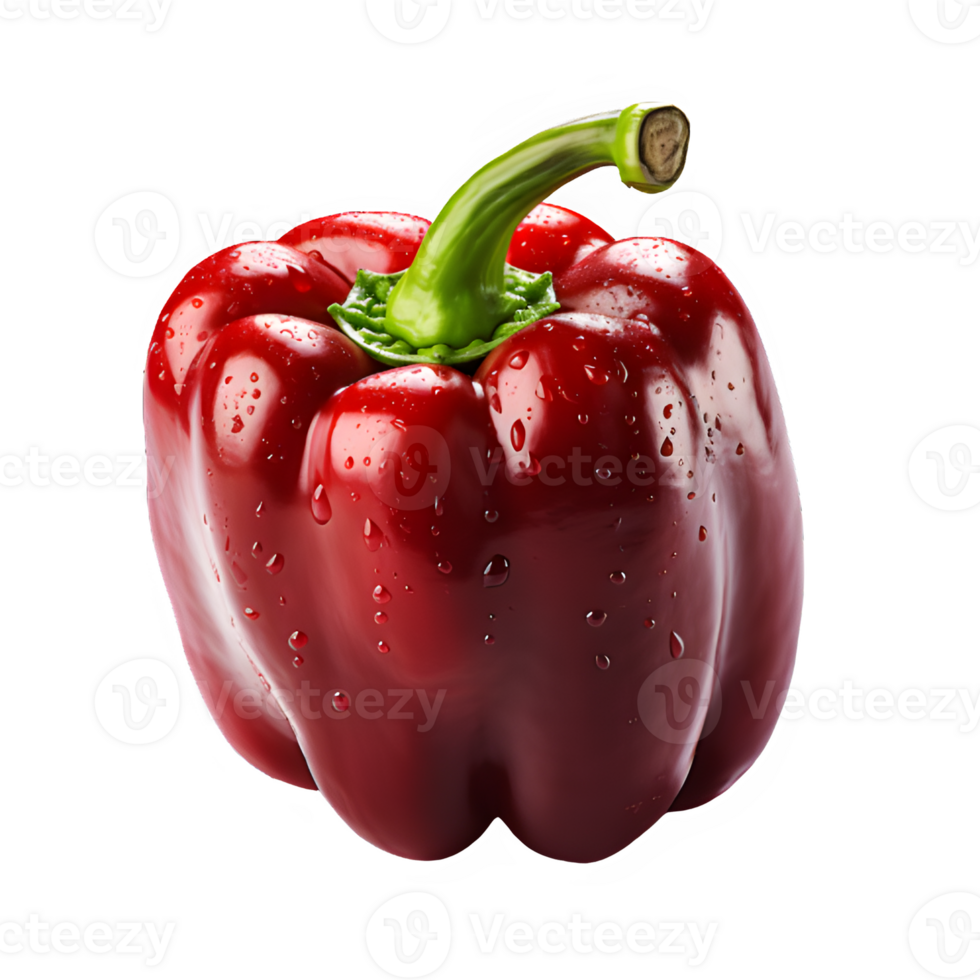 Fresh red bell pepper cut out isolated on transparent background ,generative ai png