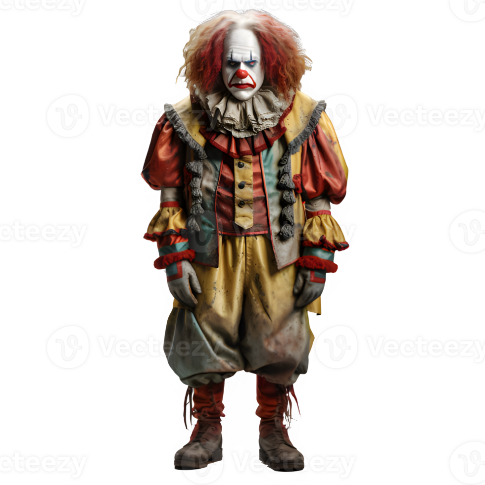 clown ghost front view png ,scary clown isolated on transparent background ,generative ai