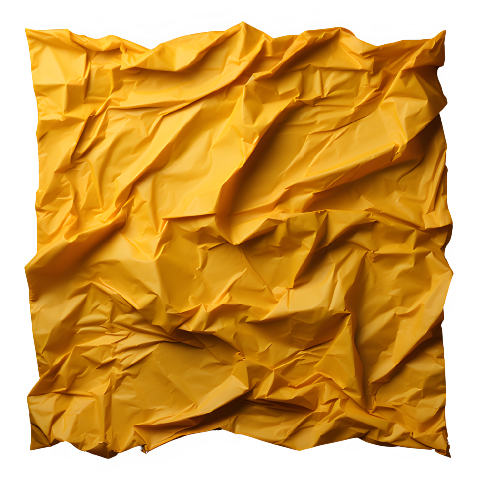 yellow crumpled paper png ,old paper crumpled isolated on transparent background ,generative ai