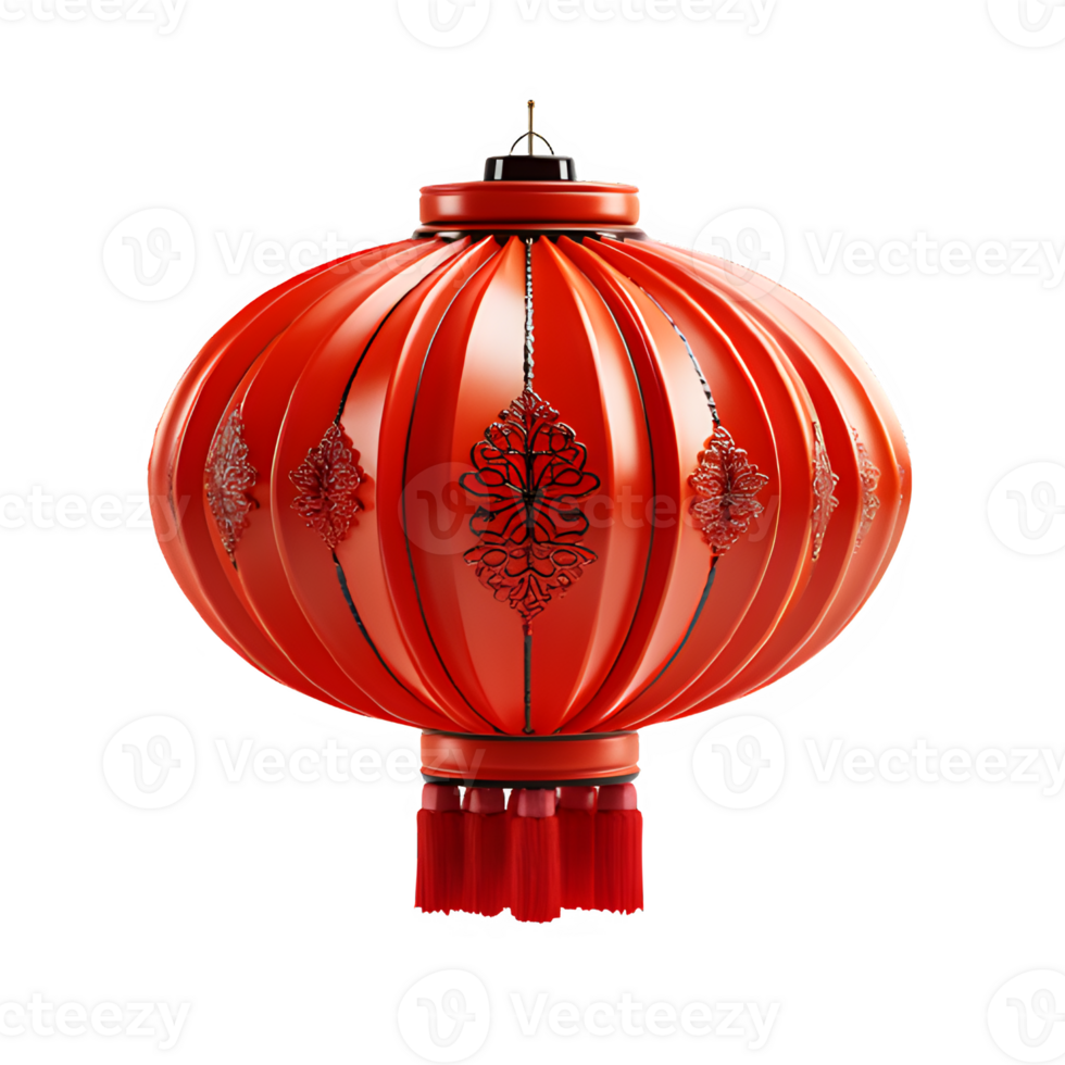 Traditional Chinese red lantern isolated on transparent background ,red lantern ornament ,generative ai png