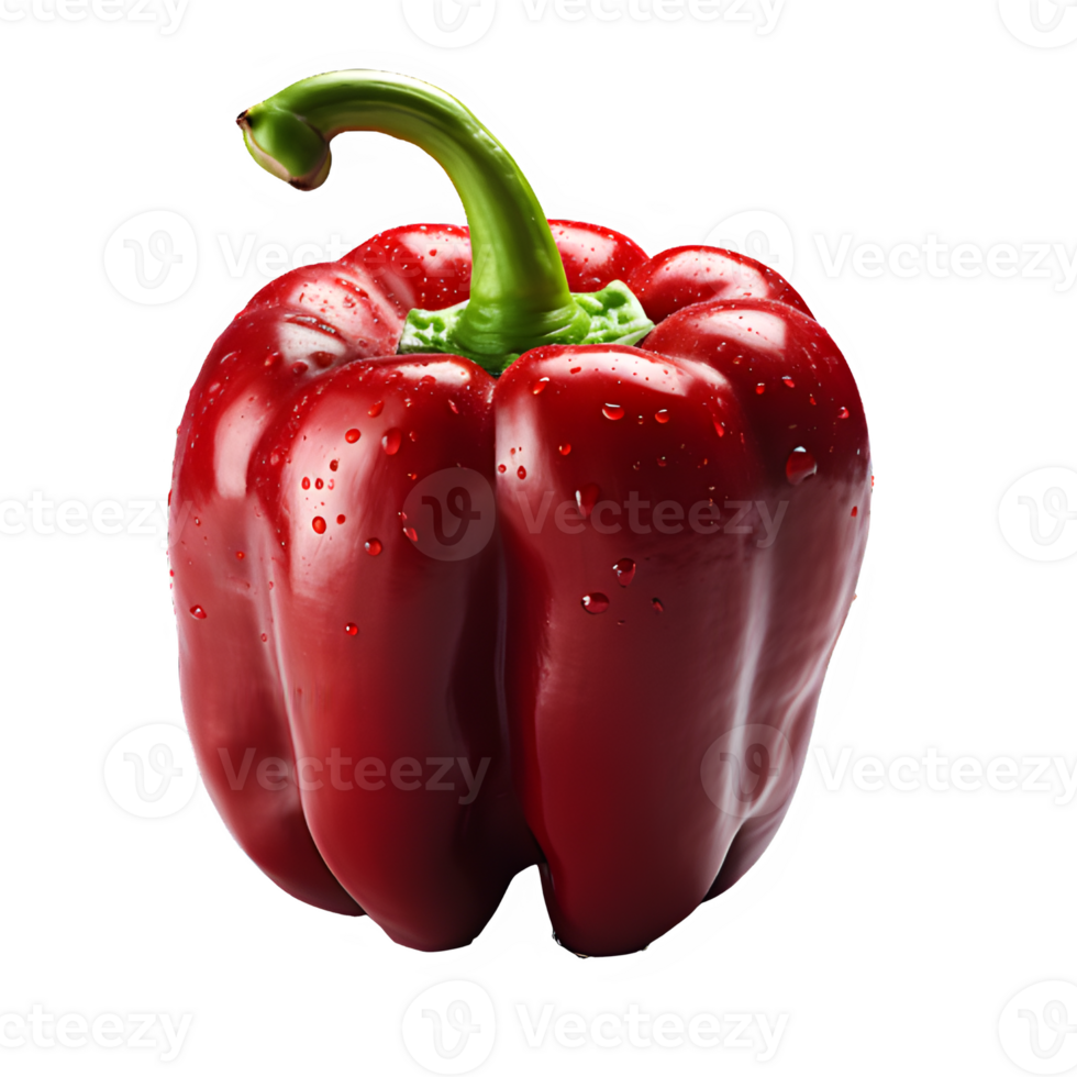 Fresh red bell pepper cut out isolated on transparent background ,generative ai png