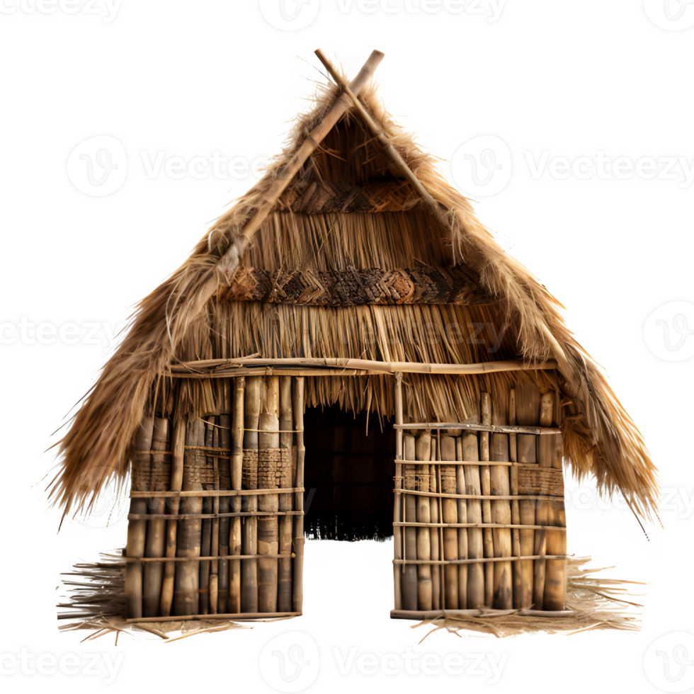 tribal thatched house png ,traditional thatched hut house isolated on transparent background ,generative ai