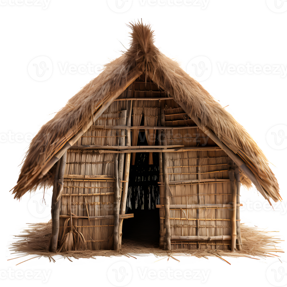 tribal thatched house png ,traditional thatched hut house isolated on transparent background ,generative ai