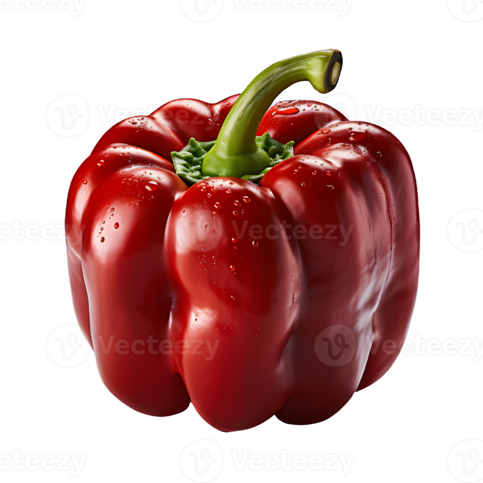 Fresh red bell pepper cut out isolated on transparent background ,generative ai png