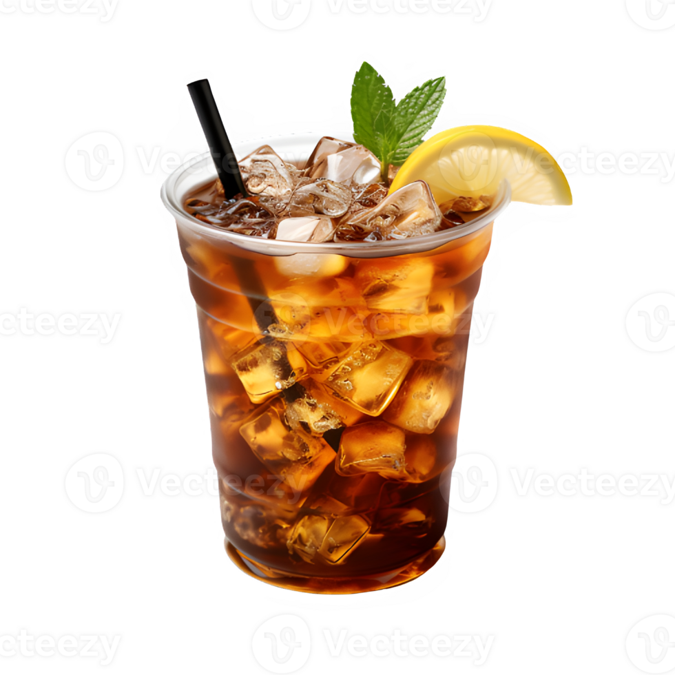 iced tea isolated on transparent background ,ice tea drink in a plastic cup, generative ai png