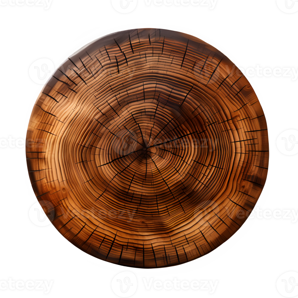 round wooden coaster top view isolated on transparent background ,generative ai png