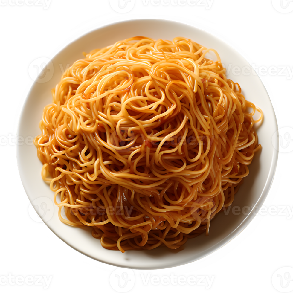 spaghetti on a plate isolated on transparent background top view ,generative ai png