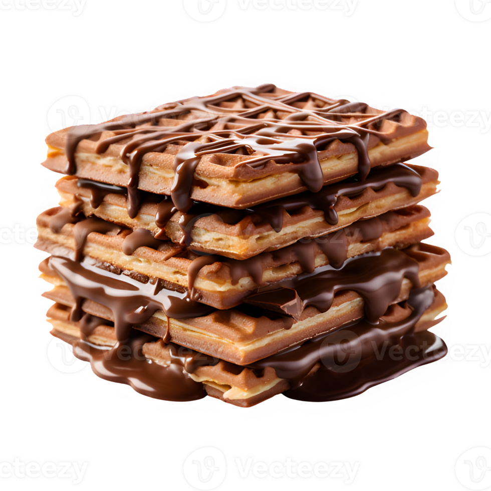 chocolate waffle isolated on transparent background ,waffles with melted chocolate topping, generative ai png