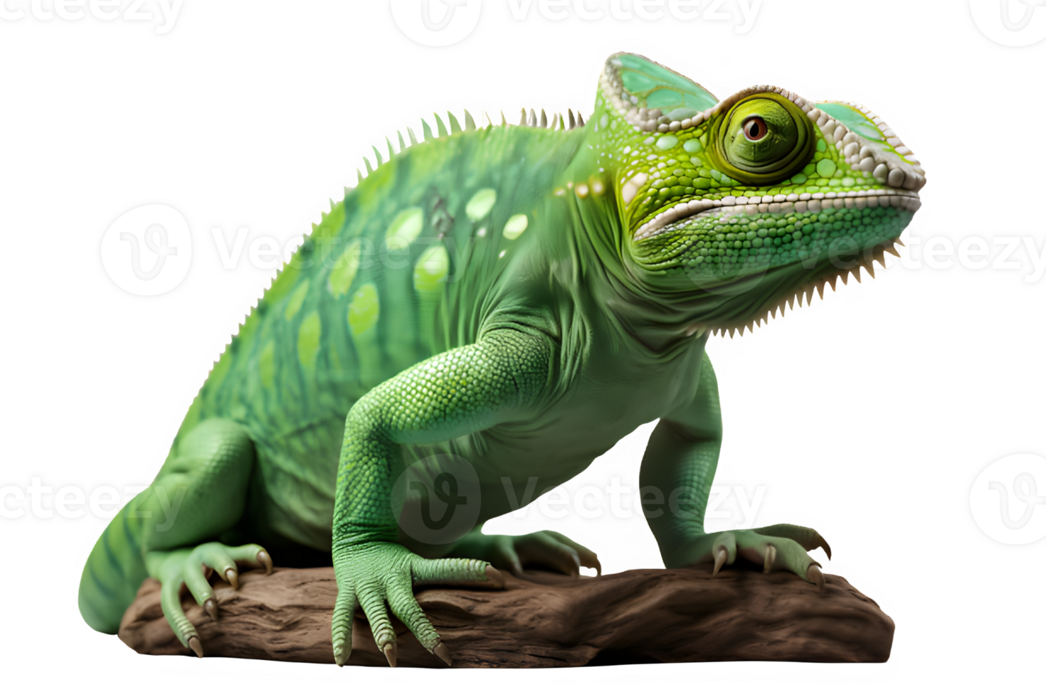 green chameleon isolated on transparent background ,green reptile png ,generative ai