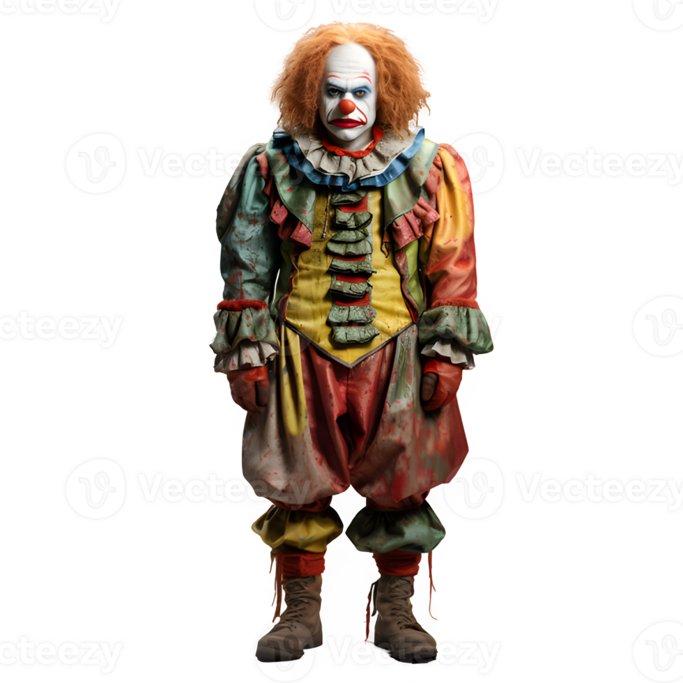 clown ghost front view png ,scary clown isolated on transparent background ,generative ai