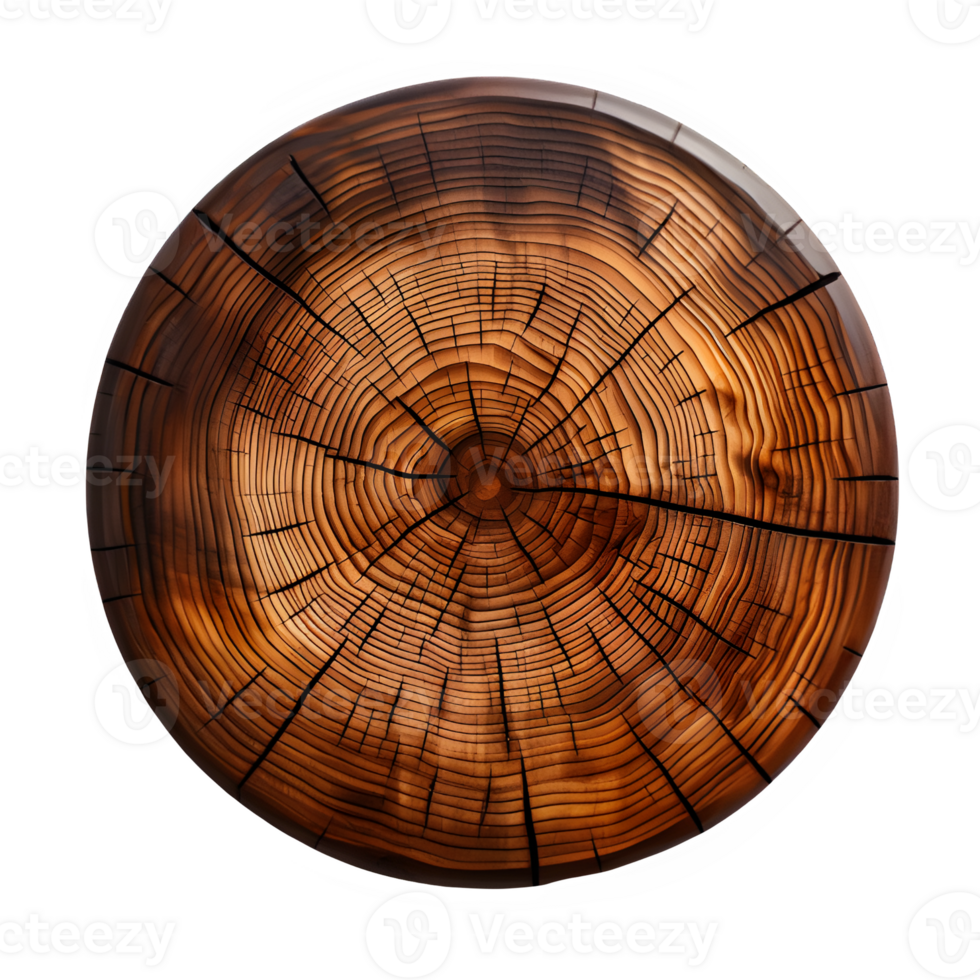 round wooden coaster top view isolated on transparent background ,generative ai png