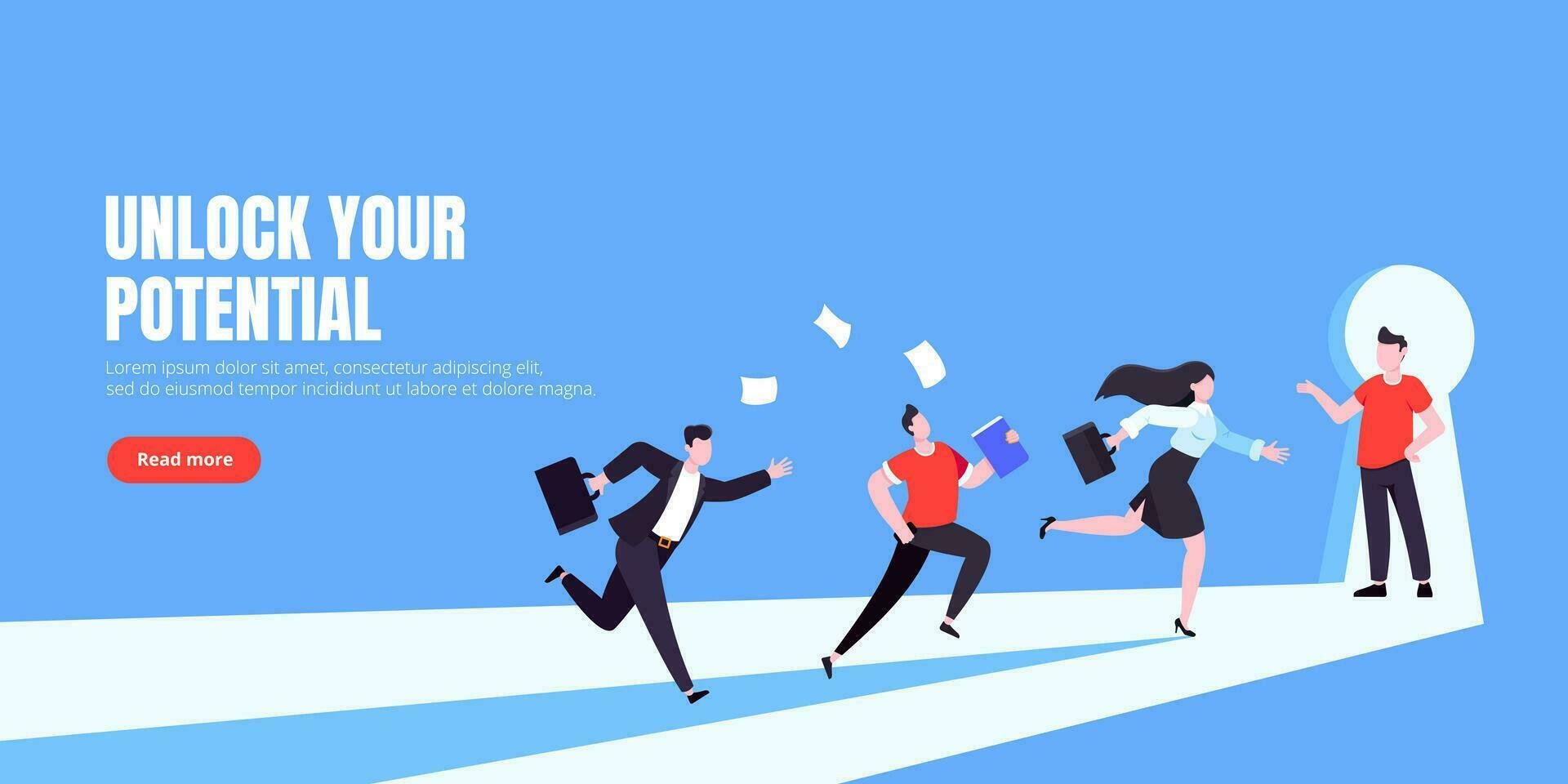 Unlock your opportunity concept with keyhole and ambitious people running to career potential vector