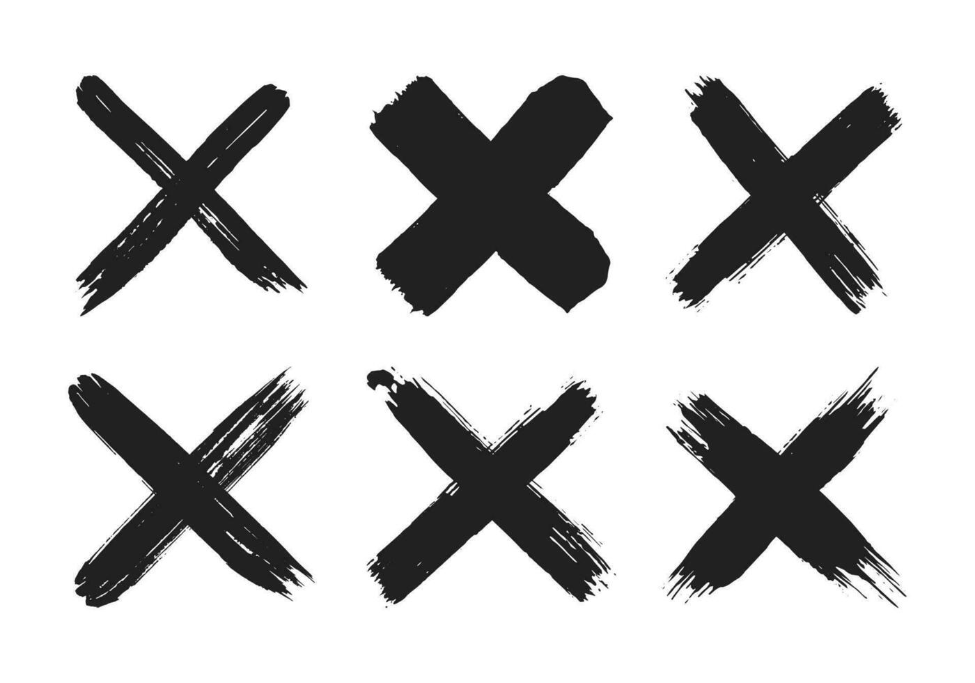 Dirty grunge hand drawn with brush strokes cross x vector illustration icon set.