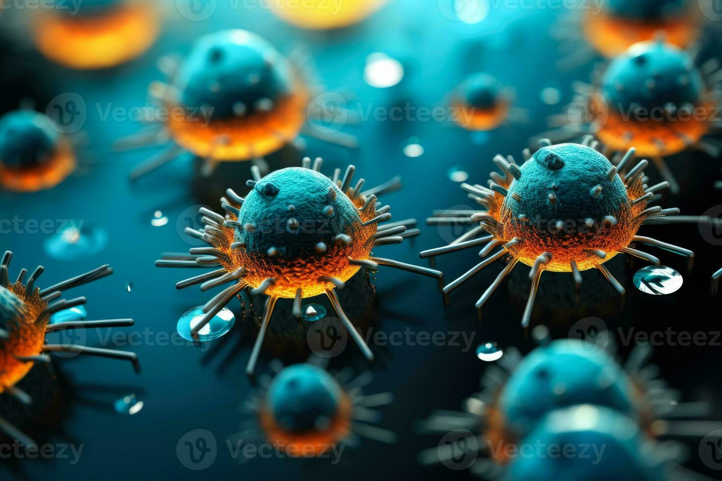 Macro snapshot capturing virus infected cells under high resolution microscopic examination photo