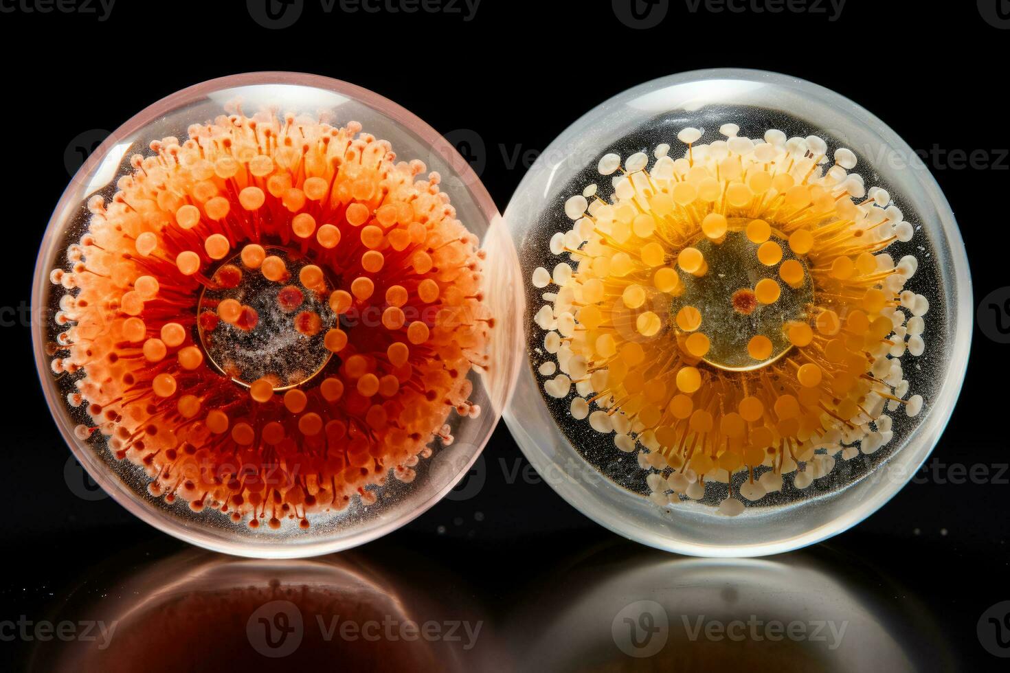 High quality macro photos of pollen grains under a microscope isolated on a white background