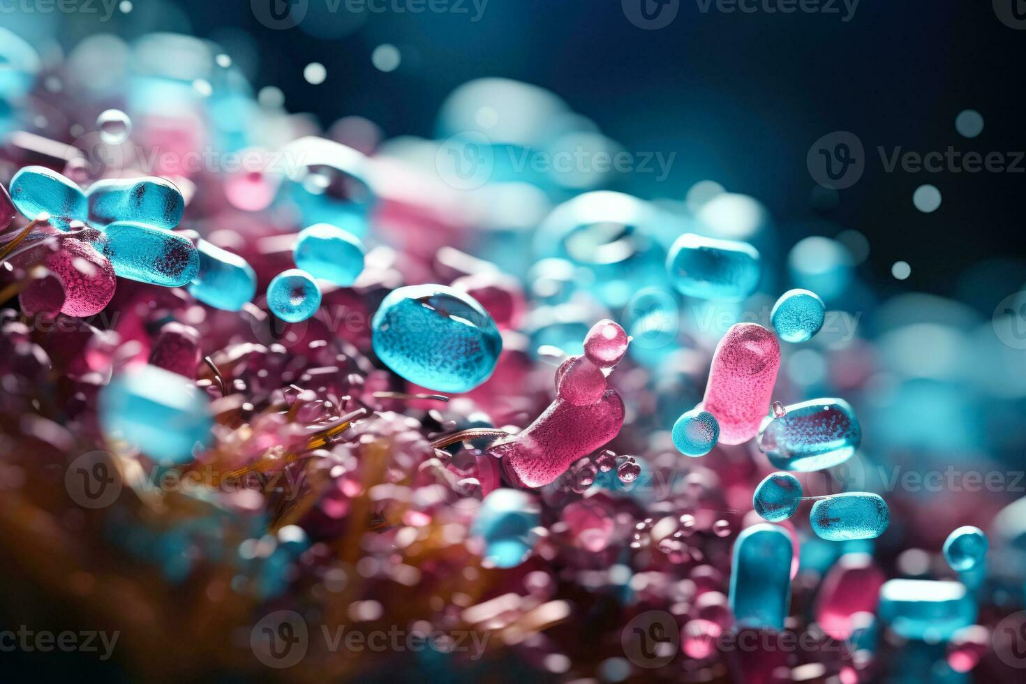 Ultra close macro view of probiotic bacteria teeming in the human gut photo