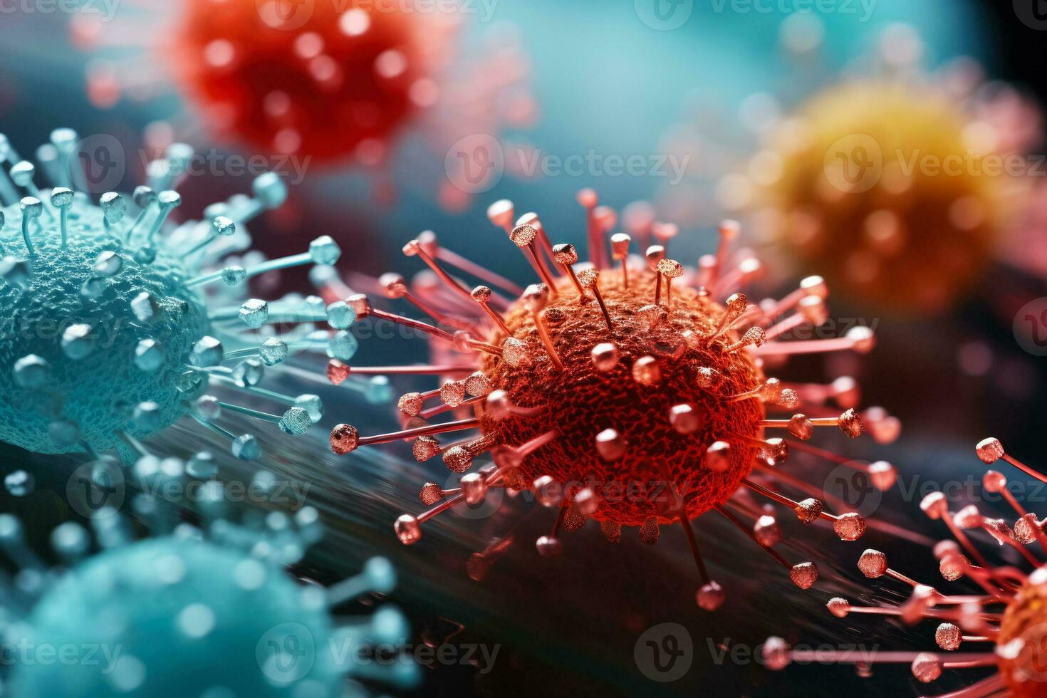 Pinpoint perceptions Highly detailed macro images of harmful viruses in clinical lab photo