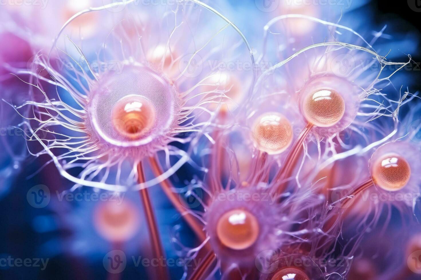 Intricate macro photography of sperm cells under microscope isolated on a white background photo