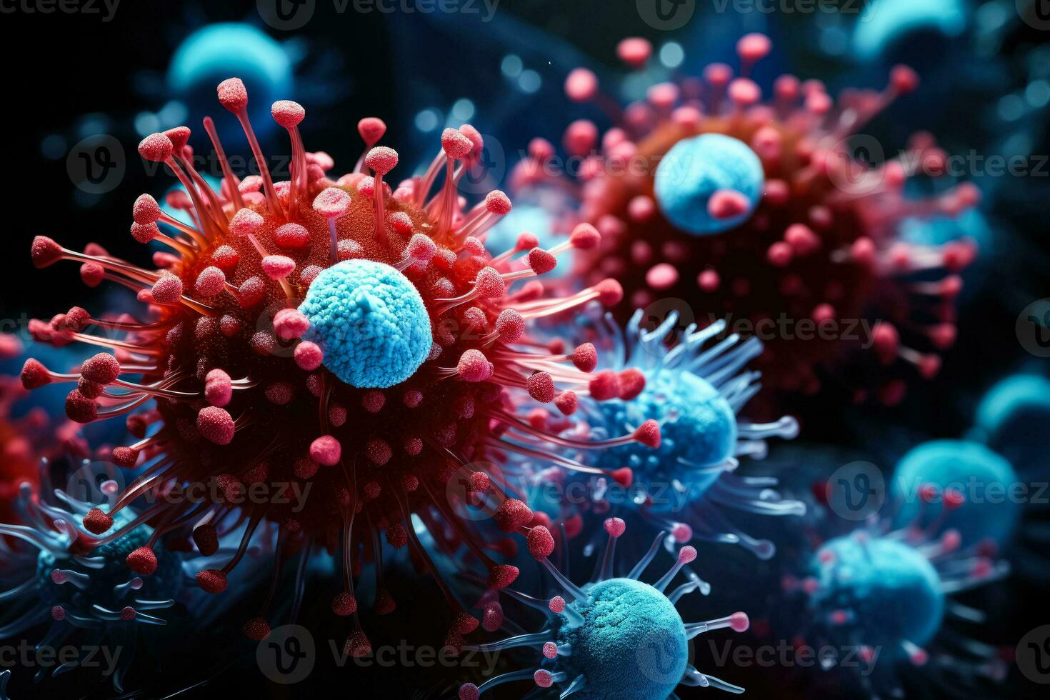 Pinpoint perceptions Highly detailed macro images of harmful viruses in clinical lab photo