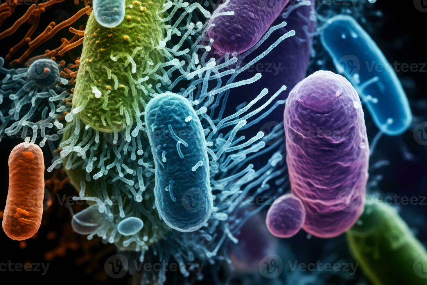 ultra detallado macro imágenes de probiótico bacterias dentro humano intestino flora foto