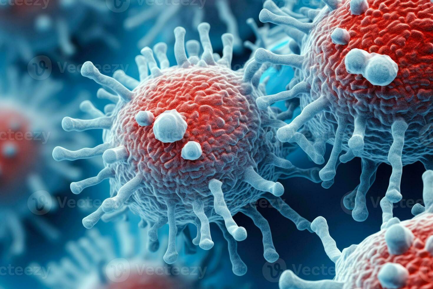 Close up intricate view of virus structures through powerful microscope photo