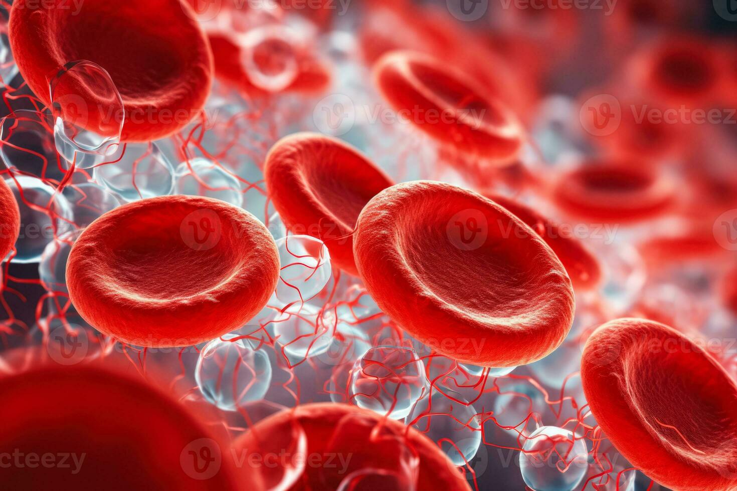 High resolution image of human blood cells under microscope isolated on a white background photo