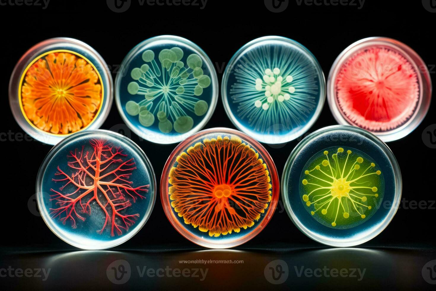 Microscopic marvels Detailed macro photographs of bacterial colonies in petri dishes photo