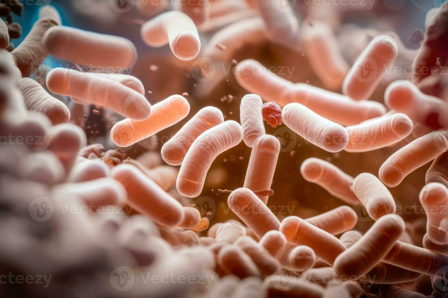 ultra cerca macro ver de probiótico bacterias rebosante en el humano intestino foto