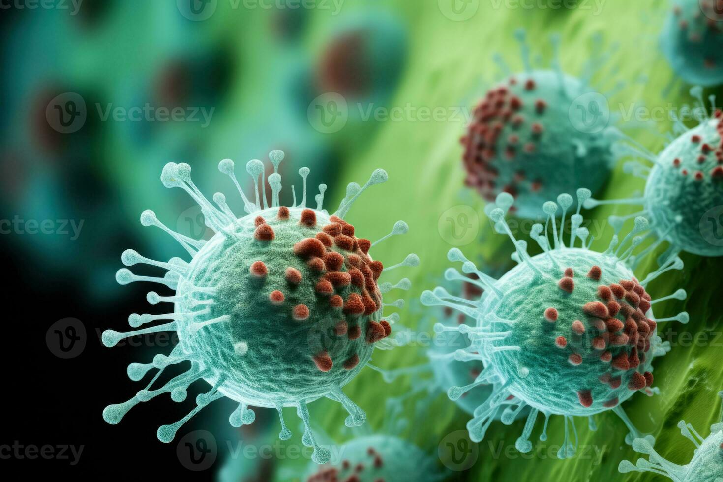 Macro snapshot capturing virus infected cells under high resolution microscopic examination photo