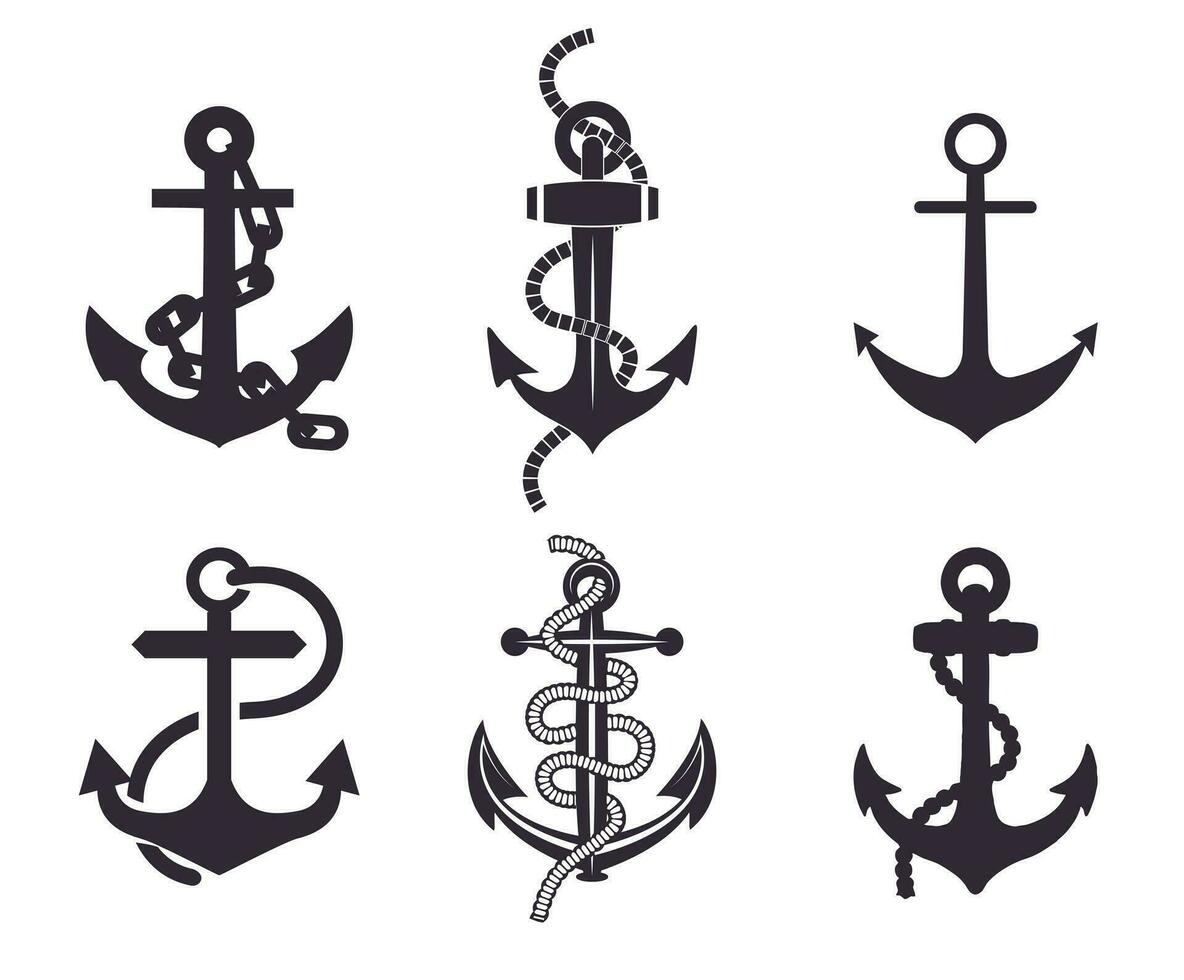 A set of different anchors with a rope vector