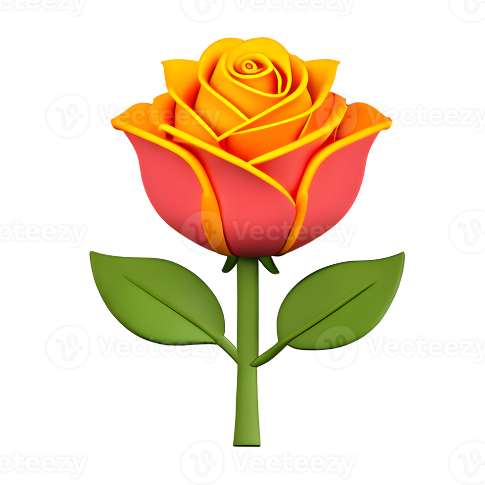 yellow rose single bloom with green stalks.  AI Generative png