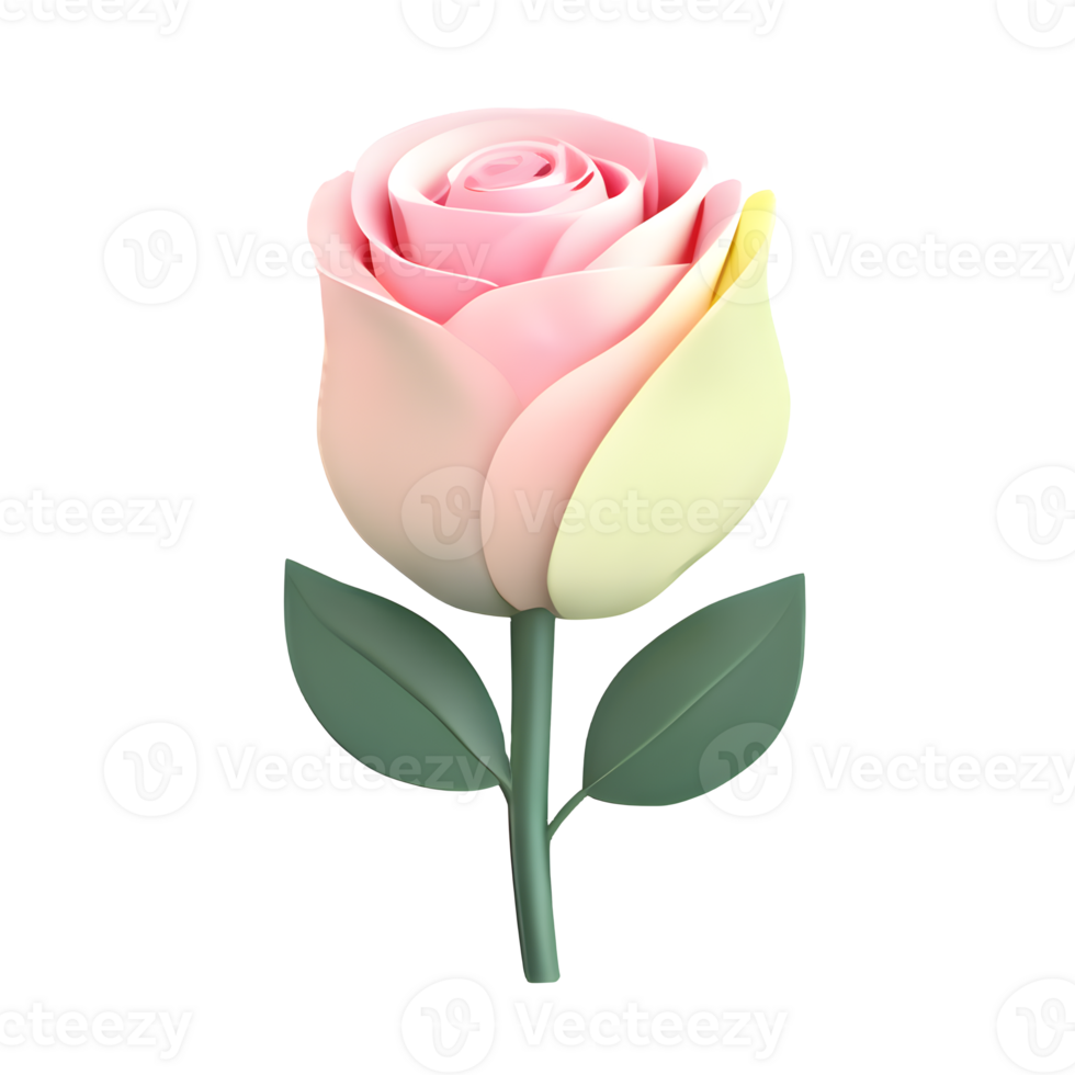 A pale pink rose, a single bloom accompanied by a green stem.  AI Generative png