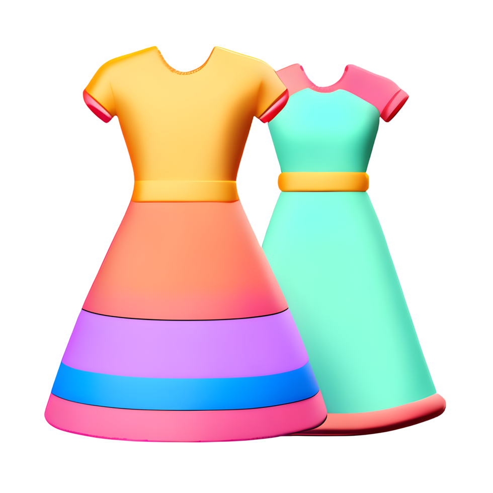 Vibrant, clear-hued dresses and skirts in an array of colors. picture From ARecraft.AI png