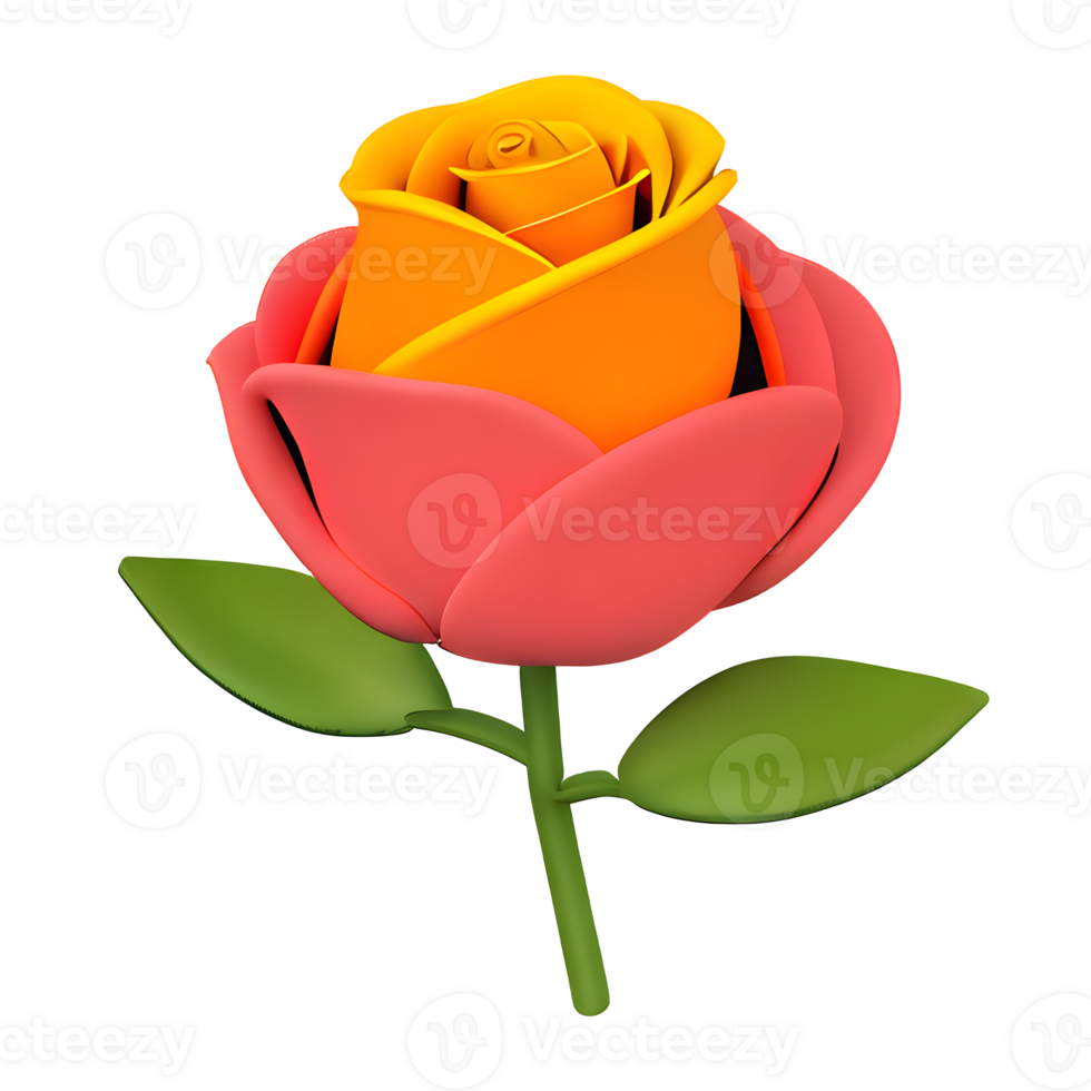 yellow rose single bloom with green stalks. AI Generative png