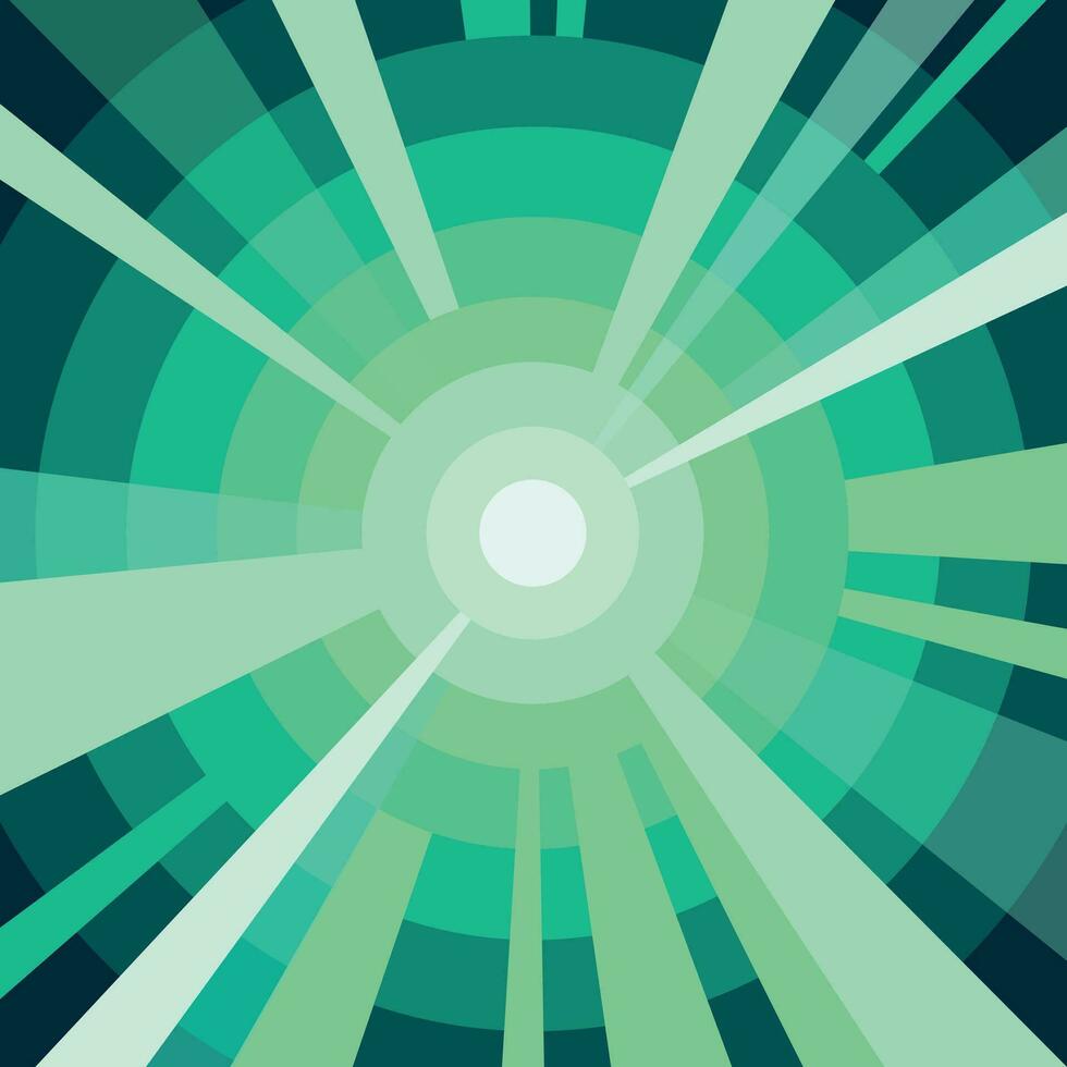 Abstract green glowing background with rays vector